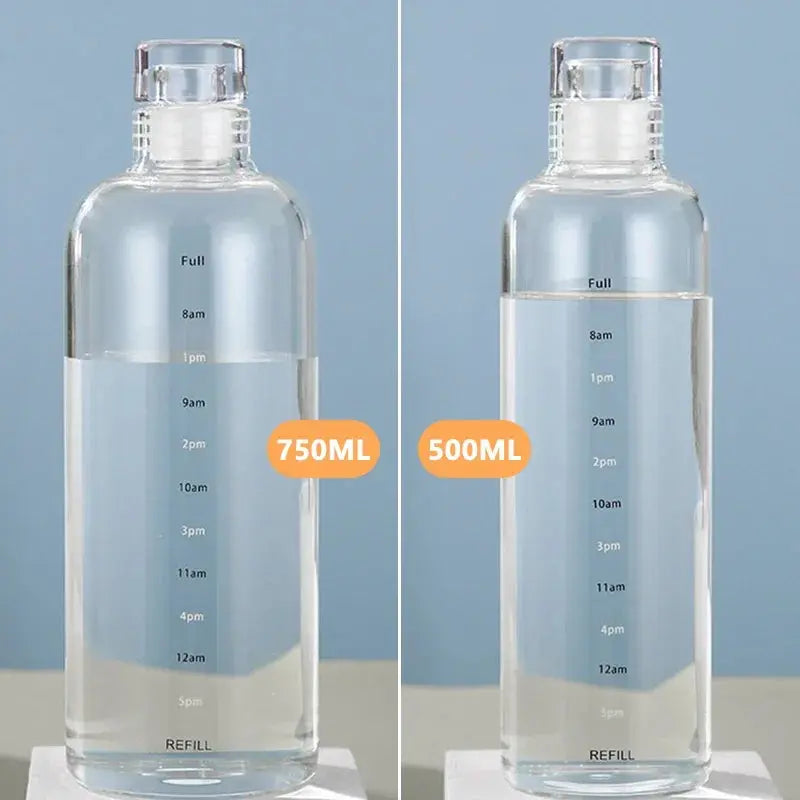 500/750ml Large Capacity Glass Water Bottle with Time Marker Cover for Water Drink Transparent Milk Juice Cup Simple Cup Gift Streetsharks