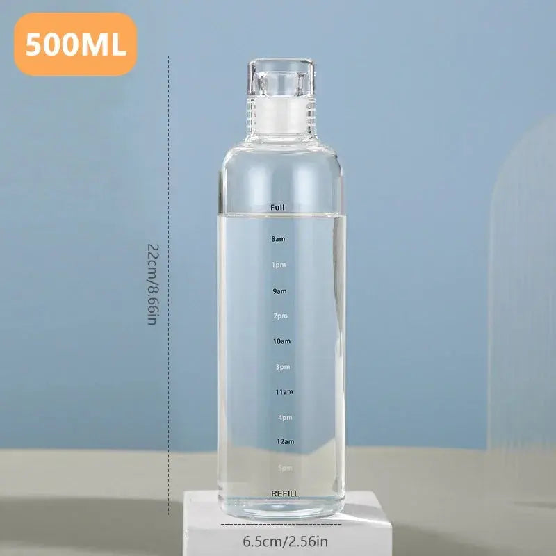 500/750ml Large Capacity Glass Water Bottle with Time Marker Cover for Water Drink Transparent Milk Juice Cup Simple Cup Gift - Streetsharks