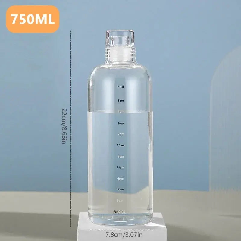 500/750ml Large Capacity Glass Water Bottle with Time Marker Cover for Water Drink Transparent Milk Juice Cup Simple Cup Gift - Streetsharks