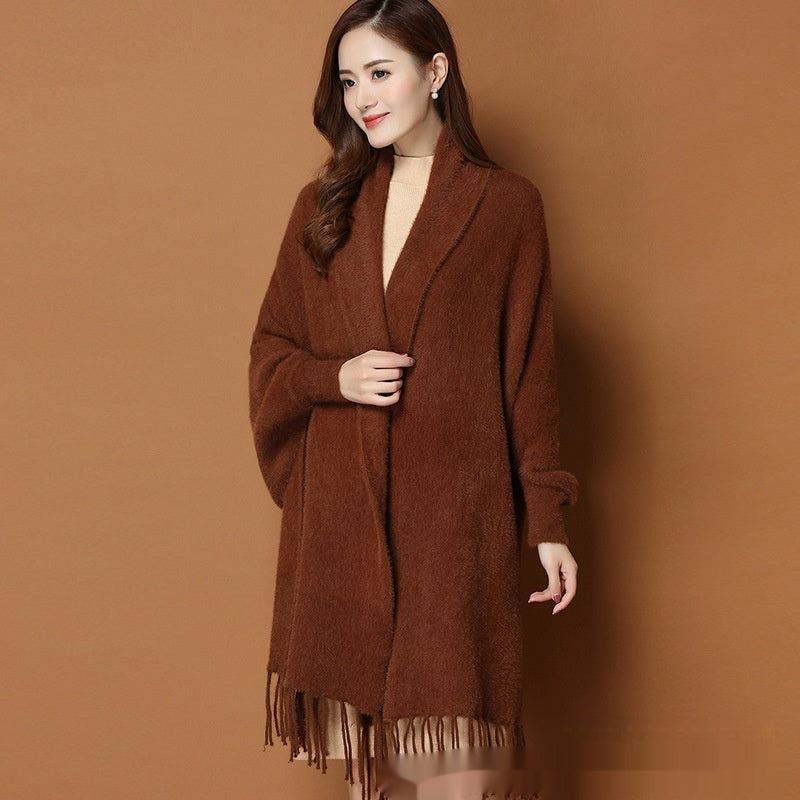 Autumn And Winter Classic Pure Color Thickened Faux Mink Sleeved Shawl Women's Scarf StreetSharks