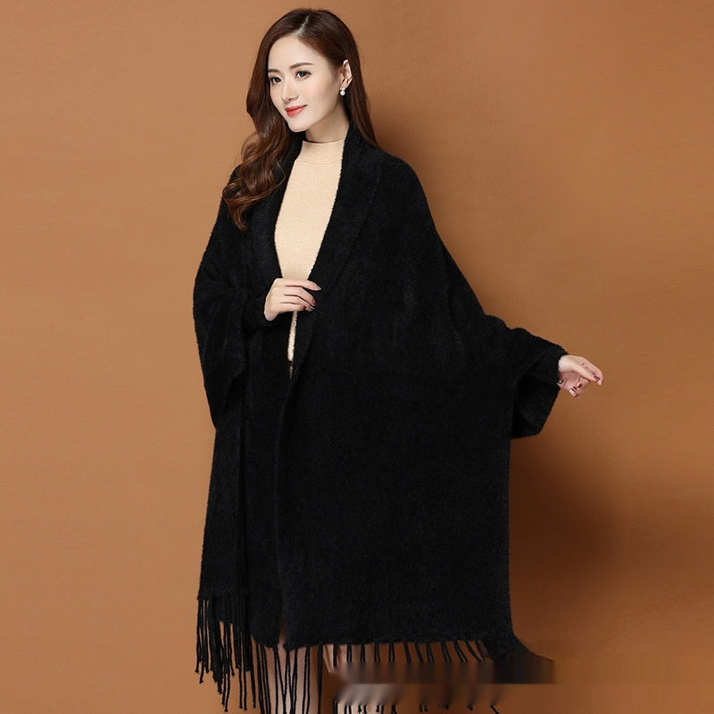 Autumn And Winter Classic Pure Color Thickened Faux Mink Sleeved Shawl Women's Scarf StreetSharks