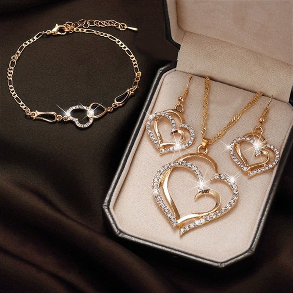 Exquisite Double Heart Necklace Earrings Gifts -  Streetsharks