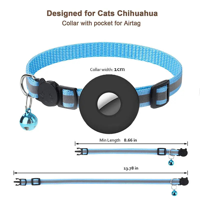 Airtag Pet Collar With Bell Reflective Adjustable Anti-lost Cat Dog Collar Streetsharks