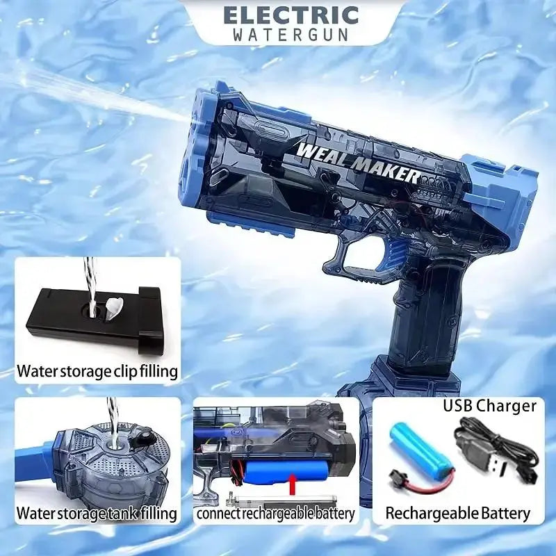 Automatic Water Electric Gun Shooting Toys Water Spray Pistol for Pool Portable High Pressure Watergun Summer Games for Children Streetsharks