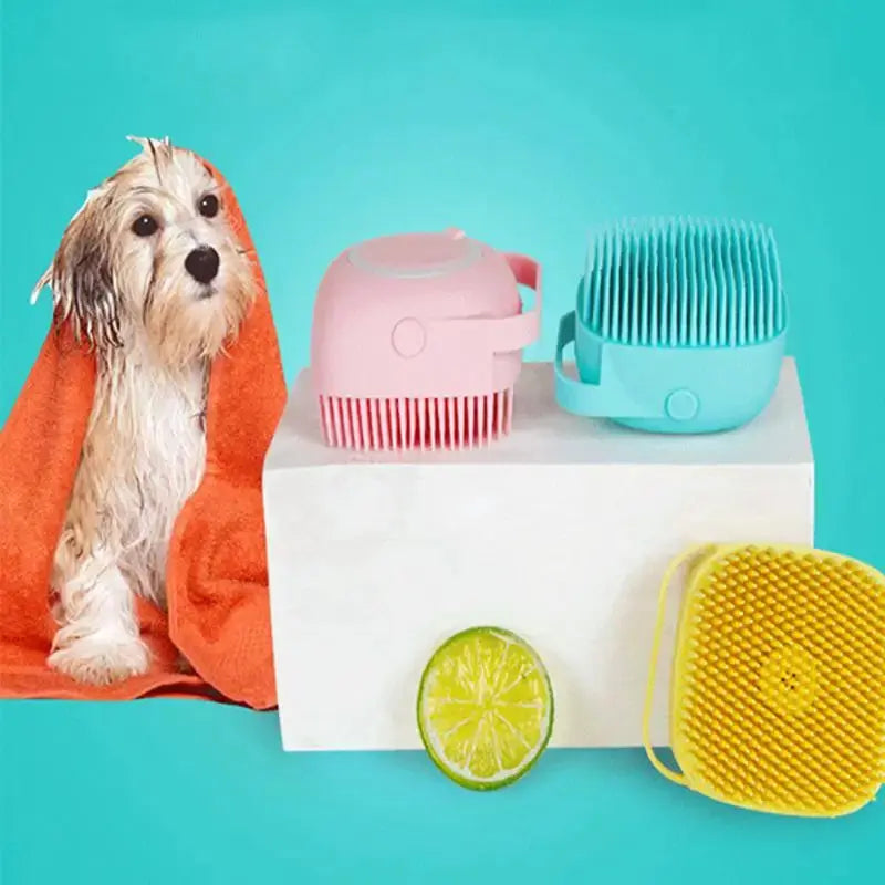 Bathroom Dog Bath Brush Massage Gloves Soft Safety Silicone Comb with Shampoo Box Pet Dog Brush Grooming Supplies Streetsharks