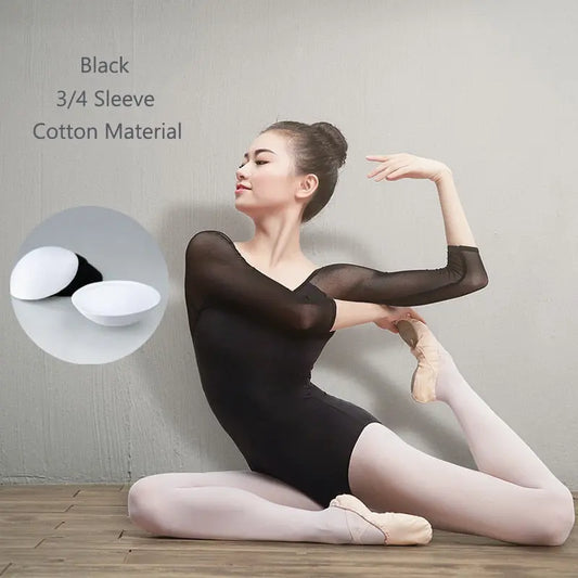 Black Mesh Dancing Leotards for Ladies Adult Ballet Practice Gymnastic StreetSharks