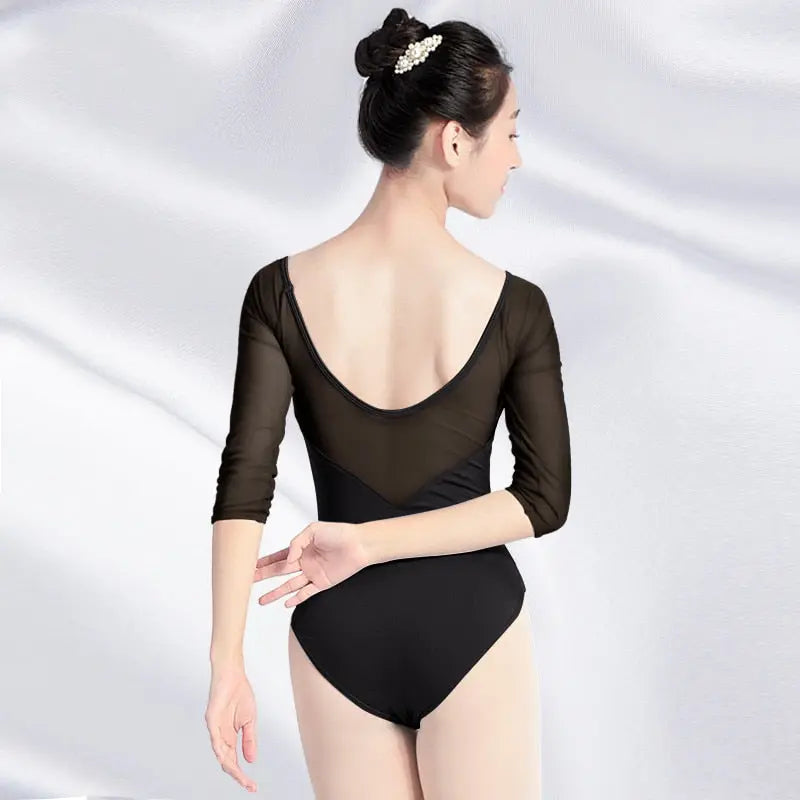 Black Mesh Dancing Leotards for Ladies Adult Ballet Practice Gymnastic StreetSharks