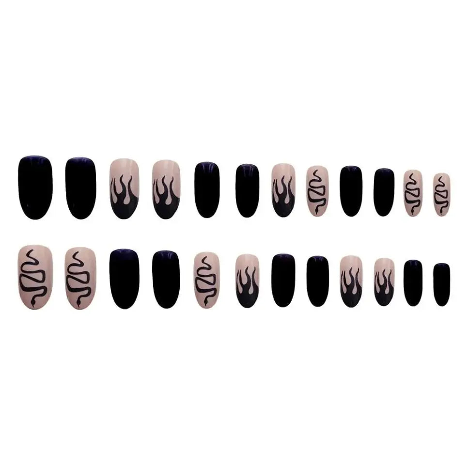 24Pcs/Box Almond Press on Nail Tips Black Long Stiletto Acrylic Fake Nails Design Detachable Full Cover False Nails DIY Manicure Streetsharks