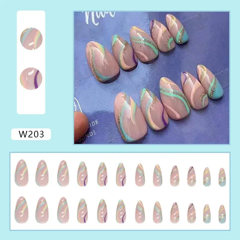 24pcs/Box Ballerina Nail Tip Purple with Design Manicure Patches Fresh Floral Almond False Nails Press on Med Nails Detachable - Streetsharks