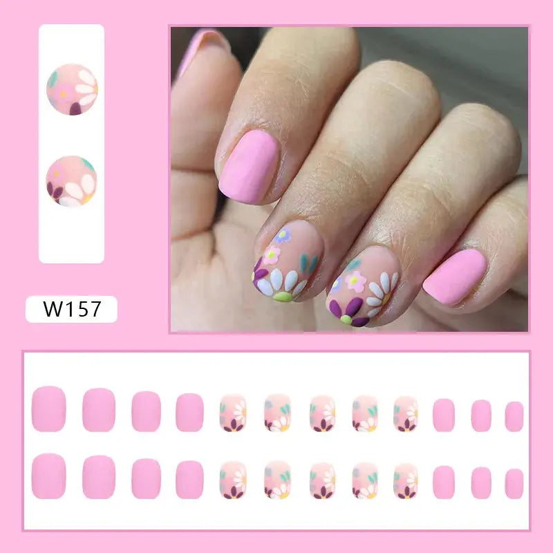 24pcs/Box Ballerina Nail Tip Purple with Design Manicure Patches Fresh Floral Almond False Nails Press on Med Nails Detachable - Streetsharks