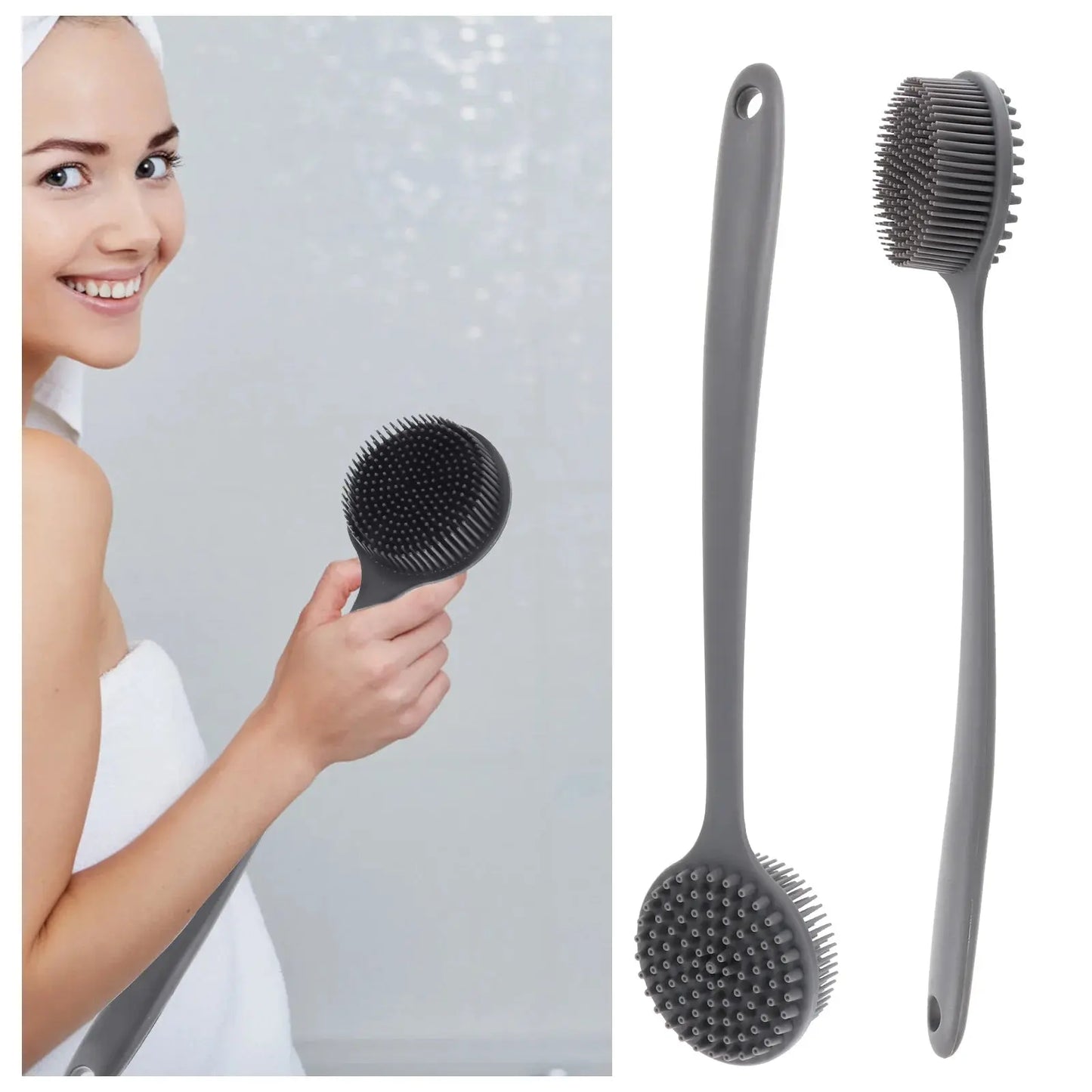 Brush Scrubber Body Shower Silicone Bath Handle Exfoliating Brushes Long Bathing Exfoliator Scalp Dry Shampoo Scrub Cleaning Streetsharks