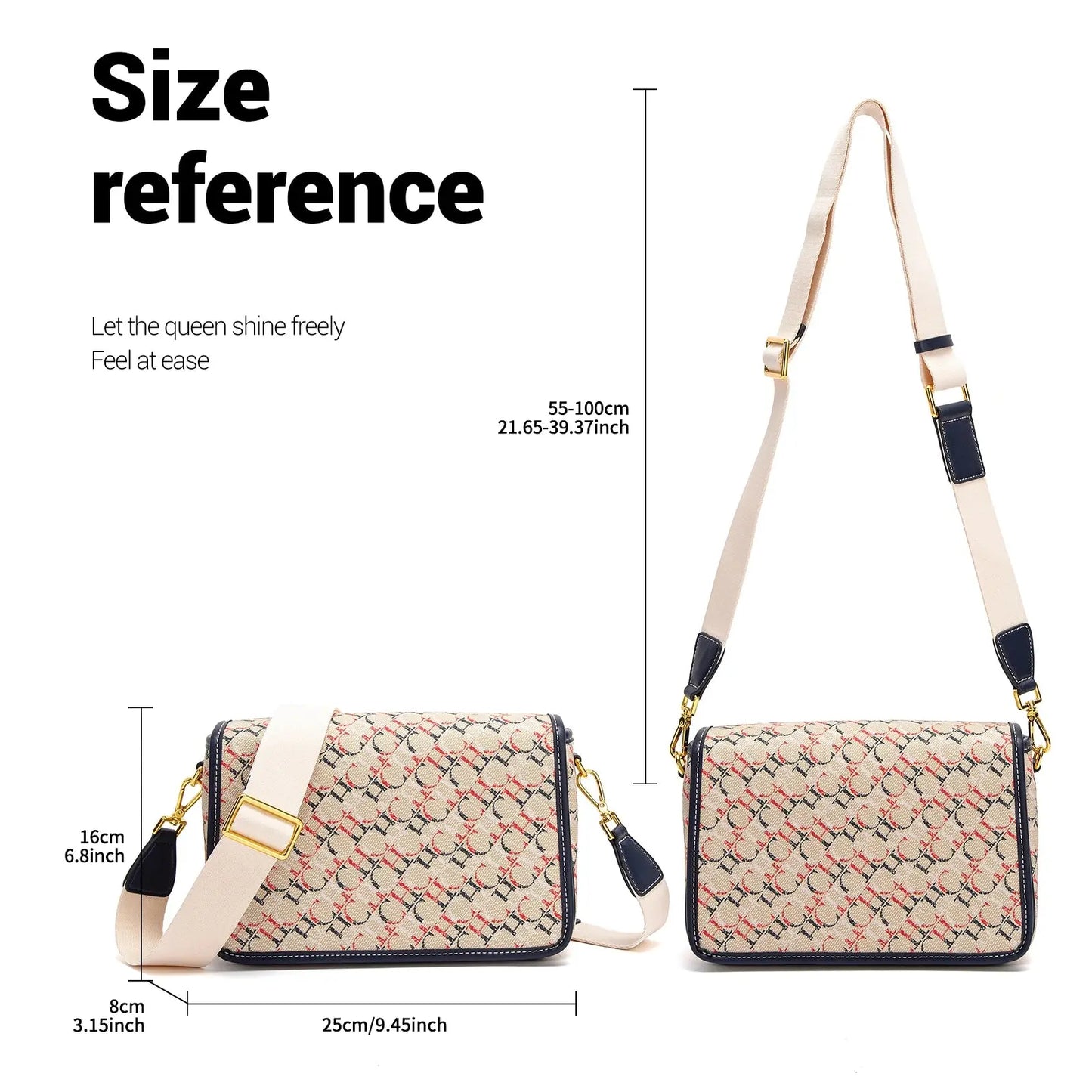 CHCH Women's Saddle Bag 2024 New Brand Letter Printed Flap Cross Shoulder Bag Retro Wide Shoulder Strap Single Shoulder Bag Streetsharks