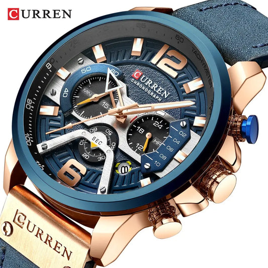 CURRENS Casual Sport Watches for Men's Top Brand Luxury Military Leather Wrist Watch Streetsharks