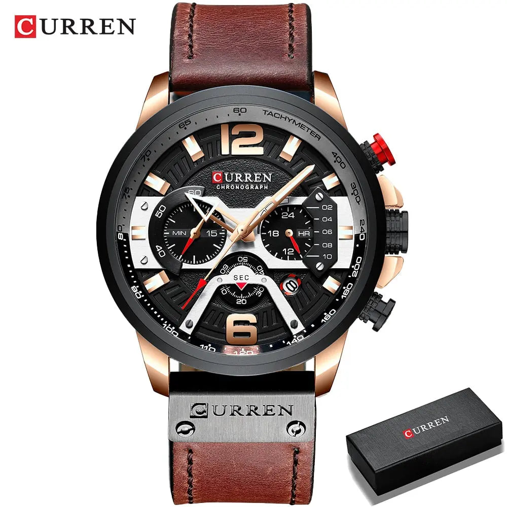 CURRENS Casual Sport Watches for Men's Top Brand Luxury Military Leather Wrist Watch Streetsharks