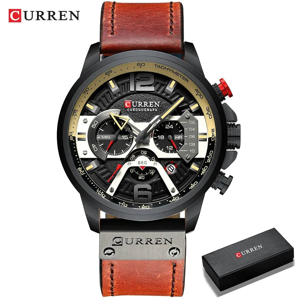 CURRENS Casual Sport Watches for Men's Top Brand Luxury Military Leather Wrist Watch Streetsharks