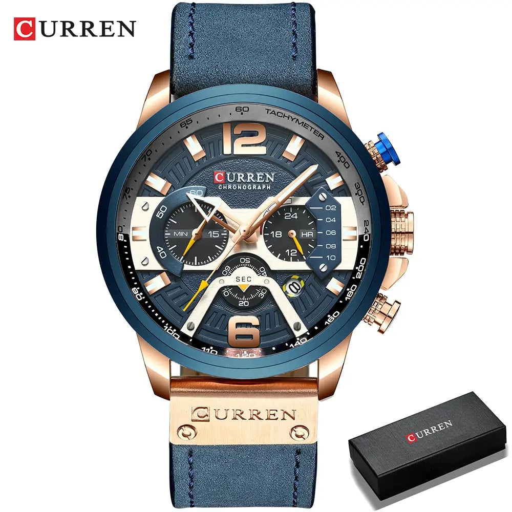 CURRENS Casual Sport Watches for Men's Top Brand Luxury Military Leather Wrist Watch Streetsharks