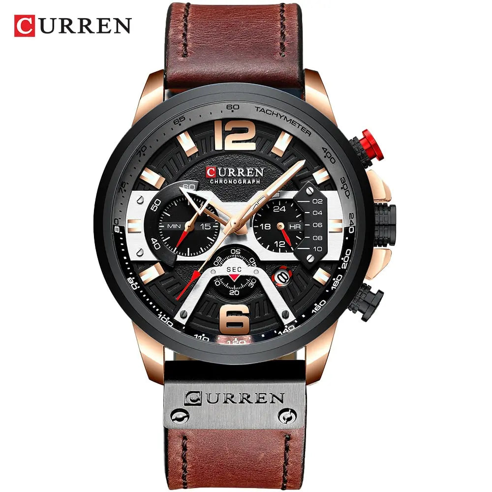 CURRENS Casual Sport Watches for Men's Top Brand Luxury Military Leather Wrist Watch Streetsharks