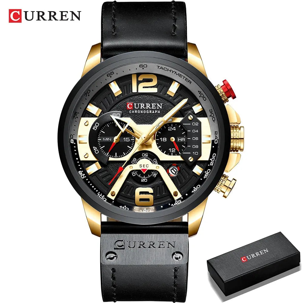 CURRENS Casual Sport Watches for Men's Top Brand Luxury Military Leather Wrist Watch Streetsharks