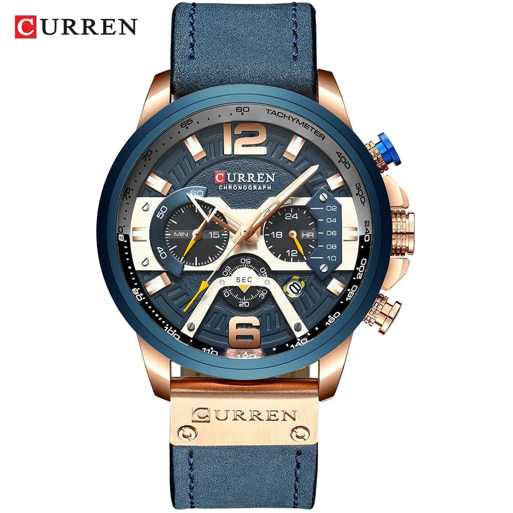 CURRENS Casual Sport Watches for Men's Top Brand Luxury Military Leather Wrist Watch Streetsharks