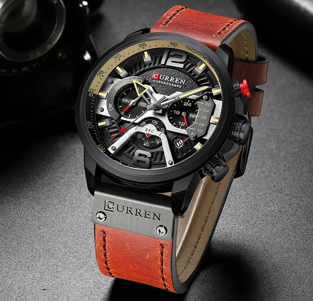 CURRENS Casual Sport Watches for Men's Top Brand Luxury Military Leather Wrist Watch Streetsharks