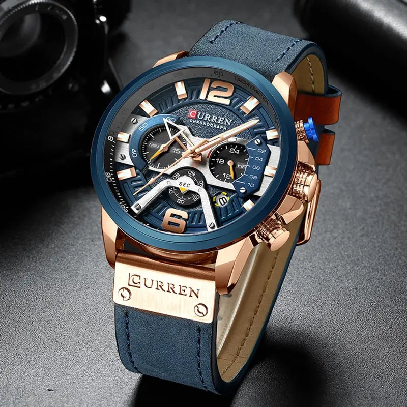 CURRENS Casual Sport Watches for Men's Top Brand Luxury Military Leather Wrist Watch Streetsharks