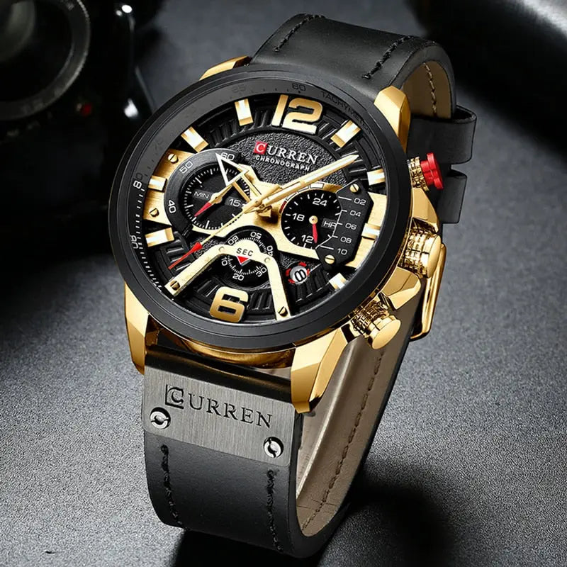 CURRENS Casual Sport Watches for Men's Top Brand Luxury Military Leather Wrist Watch Streetsharks