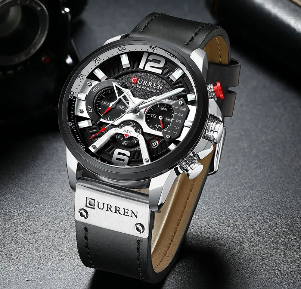 CURRENS Casual Sport Watches for Men's Top Brand Luxury Military Leather Wrist Watch Streetsharks