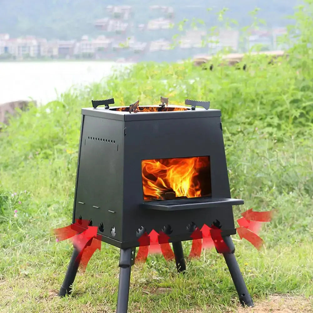 Camping Stove Portable Foldable Wood Burning Stove Stainless Steel BBQ Grill Picnic Heating Cooking Grill for Camping Survival - Streetsharks