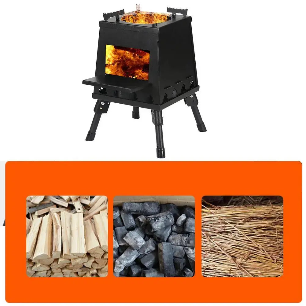 Camping Stove Portable Foldable Wood Burning Stove Stainless Steel BBQ Grill Picnic Heating Cooking Grill for Camping Survival - Streetsharks