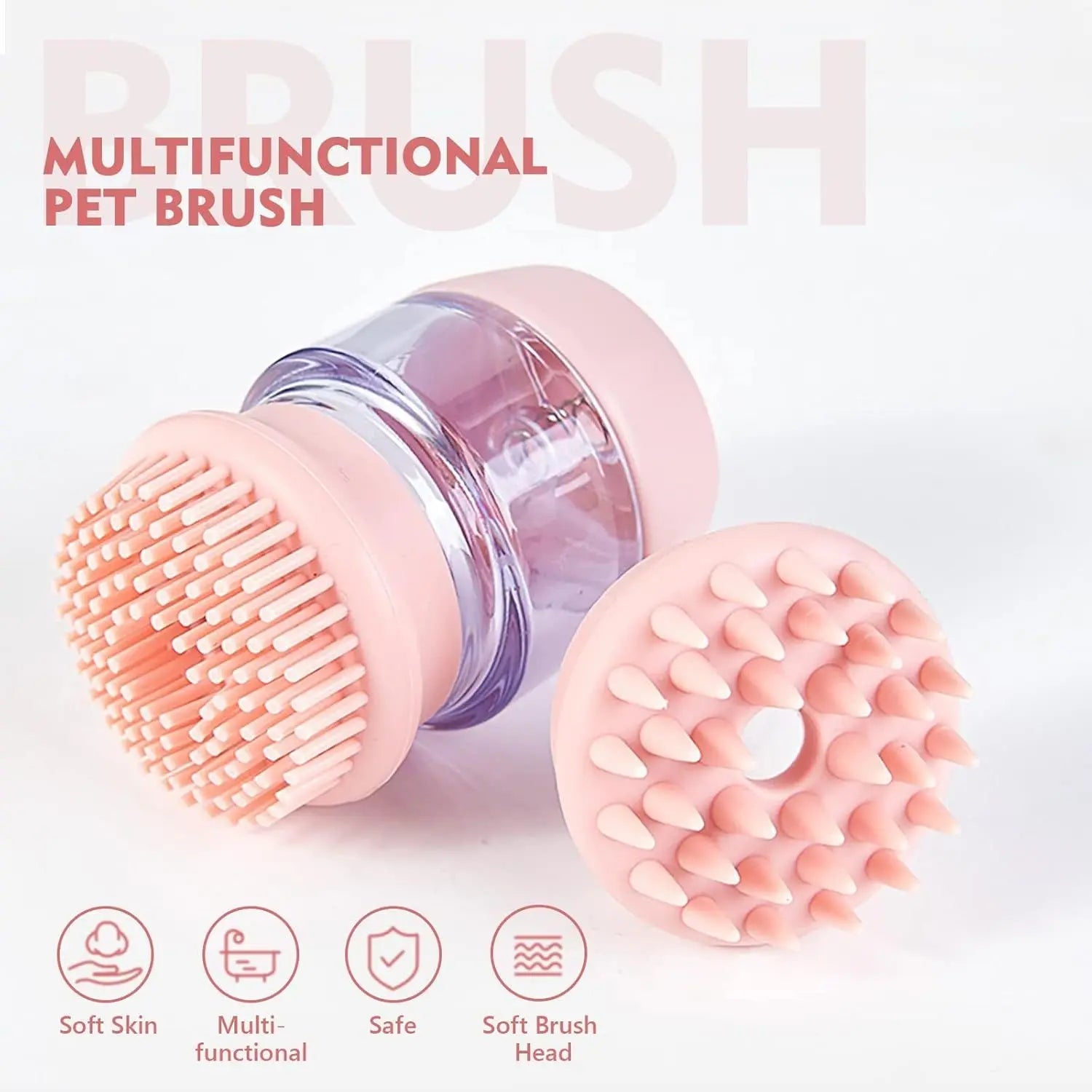 Cat Dog Pet Bath Brush Silicone Cat Dog Grooming Brush Puppy Massage Brush Hair Fur Cleaning Brush With Shampoo Dispenser Double Brush Head StreetSharks