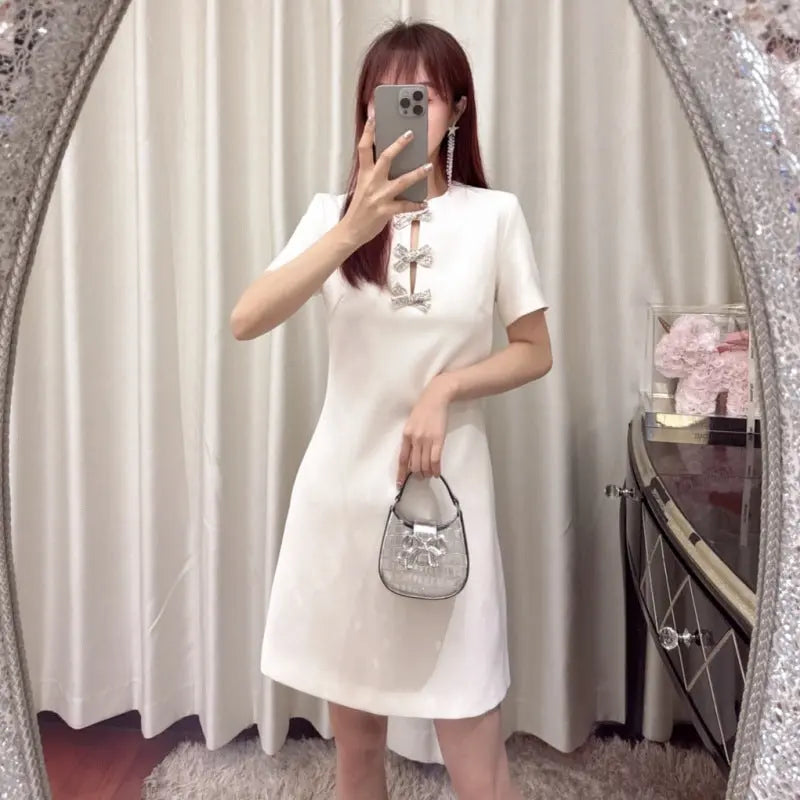 Commuting Elegant Slimming Work High Sense Elegant Short Sleeve A- Line Dress StreetSharks