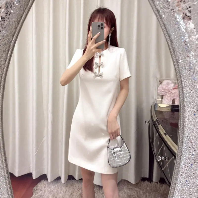 Commuting Elegant Slimming Work High Sense Elegant Short Sleeve A- Line Dress StreetSharks