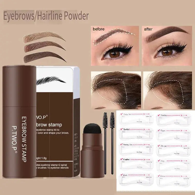 Complete Eyebrow Powder Stamp Shaping Kit Makeup Brushes Eyebrow Paint Eyebrow Pencil Eye Brows Stencil Hairline Enhance Stick - Streetsharks