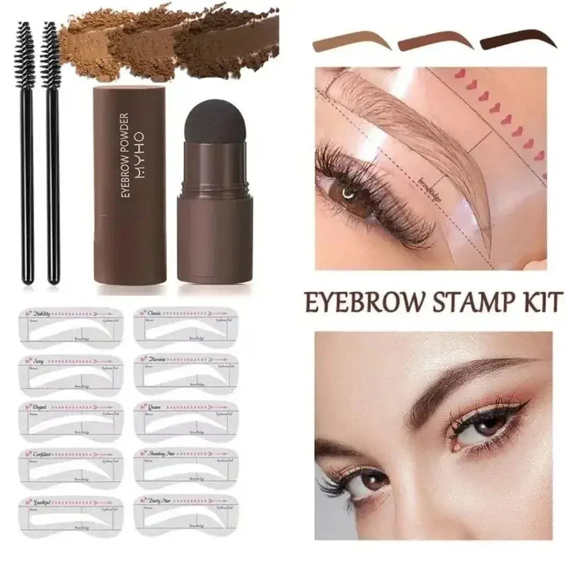 Complete Eyebrow Powder Stamp Shaping Kit Makeup Brushes Eyebrow Paint Eyebrow Pencil Eye Brows Stencil Hairline Enhance Stick - Streetsharks