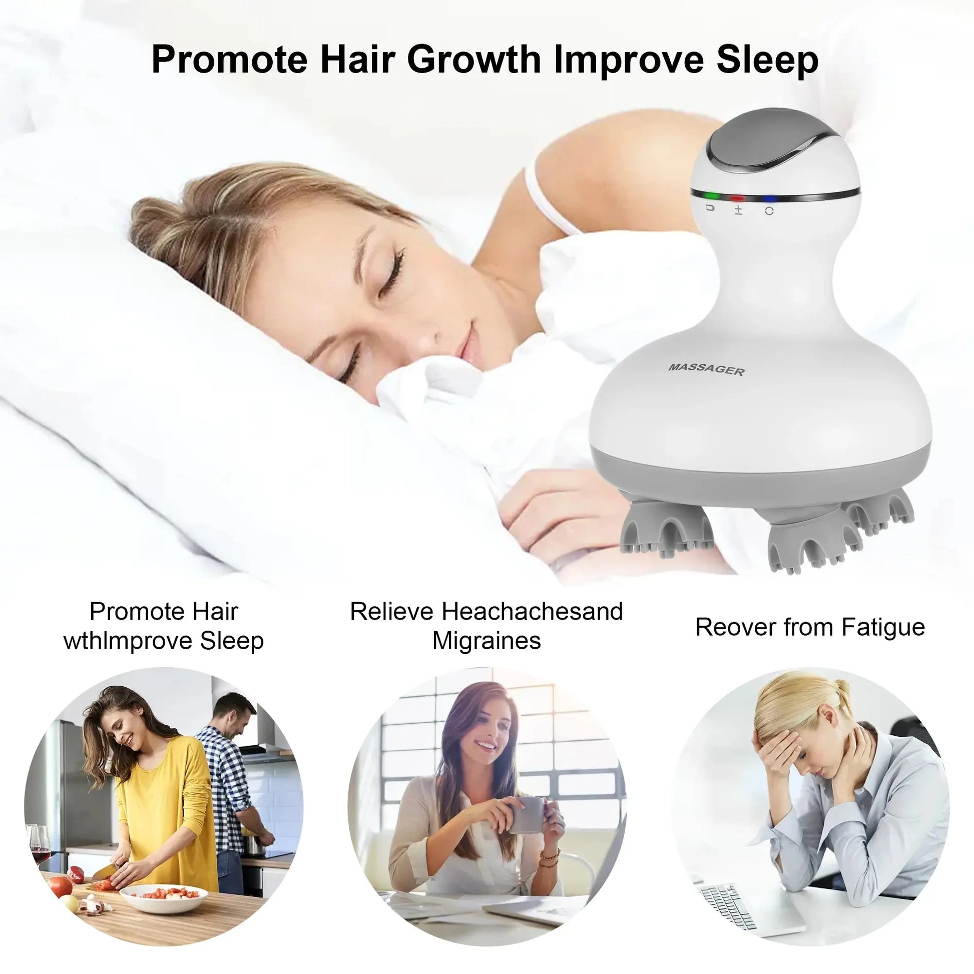 Cordless Scalp Massager With IPX-7 Waterproof Hair Growth And Relaxation Four Modes Simulate Finger Streetsharks