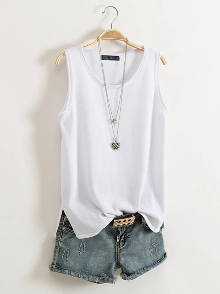 Cotton and Linen Camisole Shirt Short Outer Wear Loose Top Solid Streetsharks