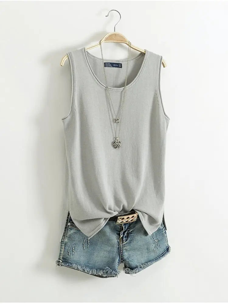 Cotton and Linen Camisole Shirt Short Outer Wear Loose Top Solid Streetsharks