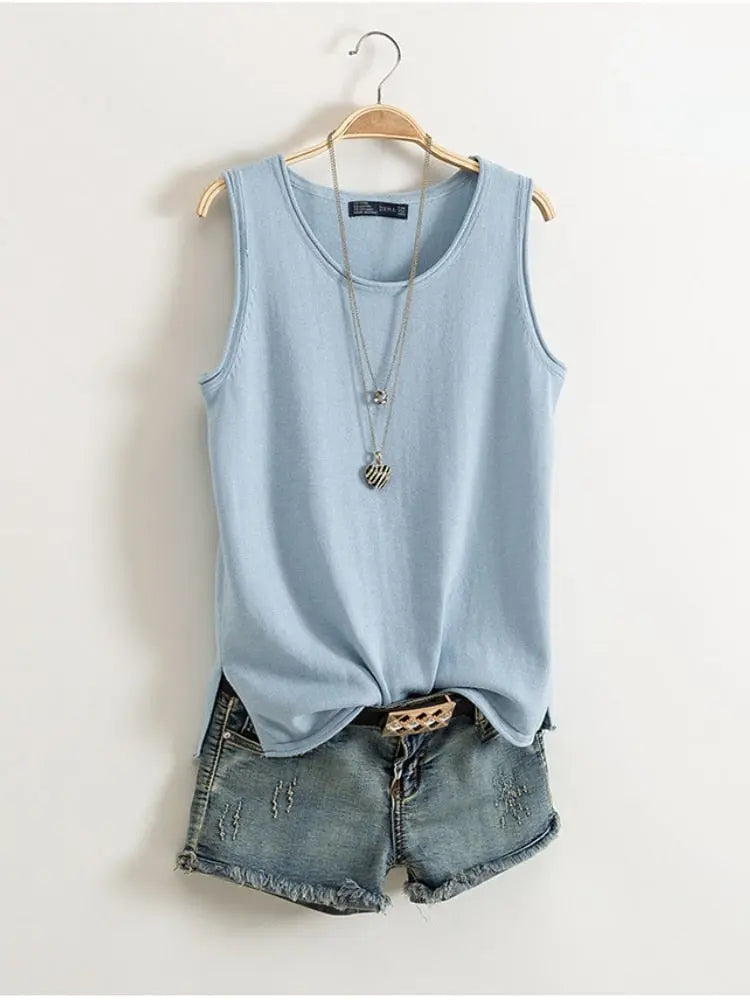 Cotton and Linen Camisole Shirt Short Outer Wear Loose Top Solid Streetsharks