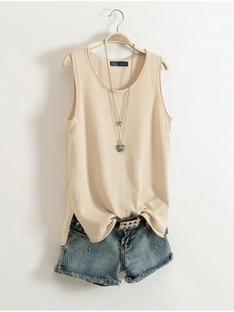 Cotton and Linen Camisole Shirt Short Outer Wear Loose Top Solid Streetsharks