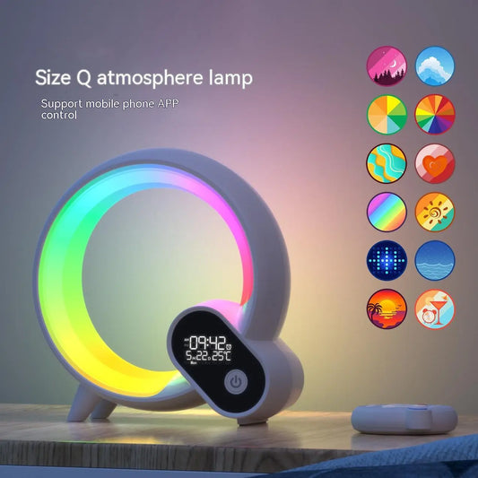 Creative Q Light Analog Sunrise Digital Display Alarm Clock Bluetooth Audio Intelligent Wake-up Q Colorful Atmosphere Light Streetsharks