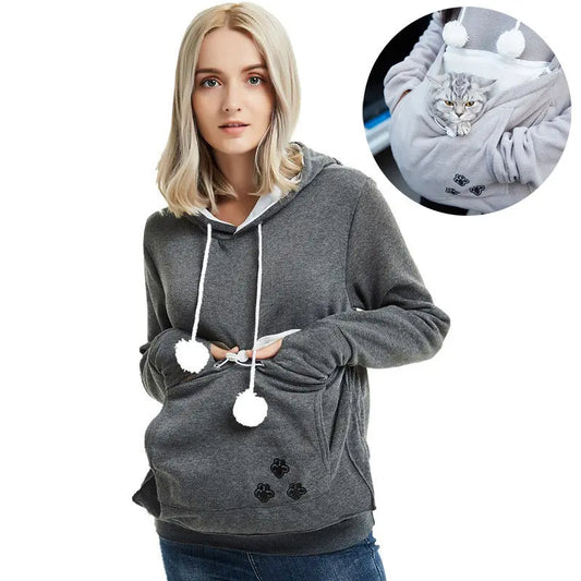 Cute Hoodies Pullover Sweatshirts With Pet Pocket For Cat Clothes Winter Women Streetsharks