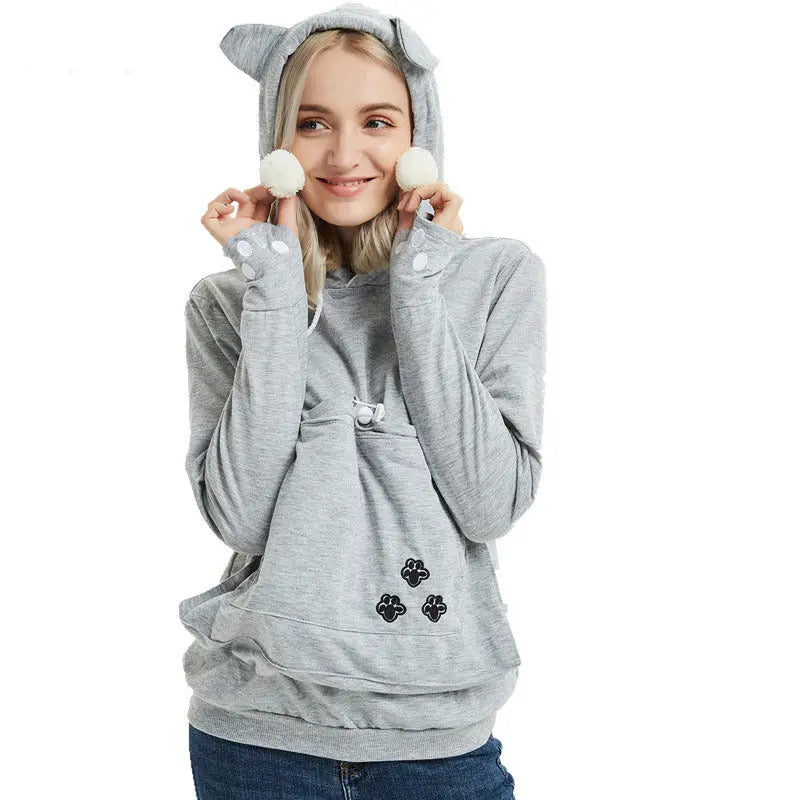 Cute Hoodies Pullover Sweatshirts With Pet Pocket For Cat Clothes Winter Women Streetsharks