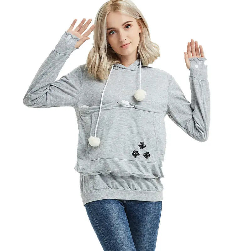 Cute Hoodies Pullover Sweatshirts With Pet Pocket For Cat Clothes Winter Women Streetsharks