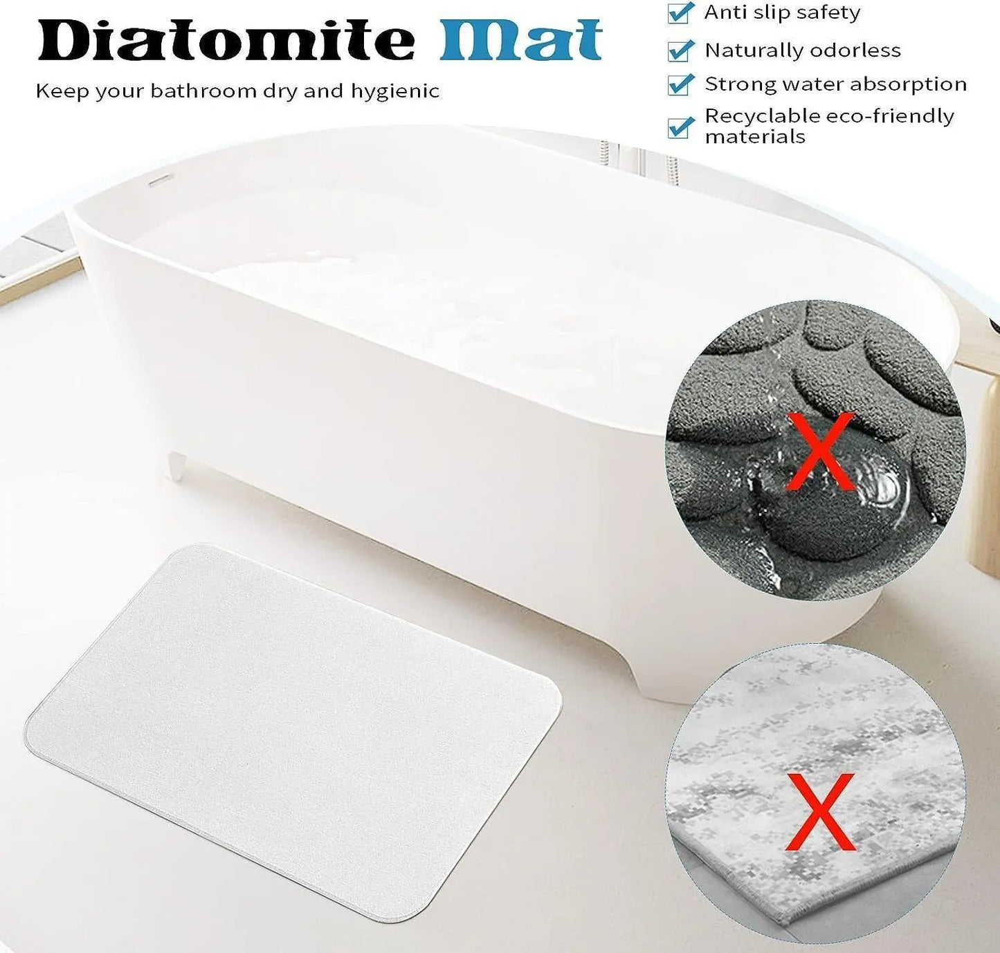 Diatomite Stone Bath Mat Absorbent Drying Bathstone Bathmat Rugs Non-Slip Mat StreetSharks