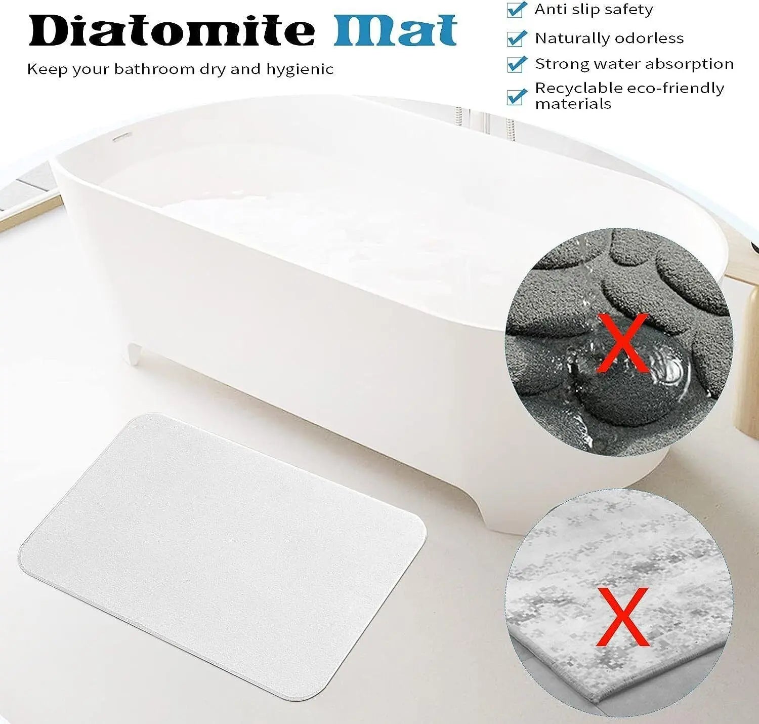 Diatomite Stone Bath Mat Absorbent Drying Bathstone Bathmat Rugs Non-Slip Mat StreetSharks