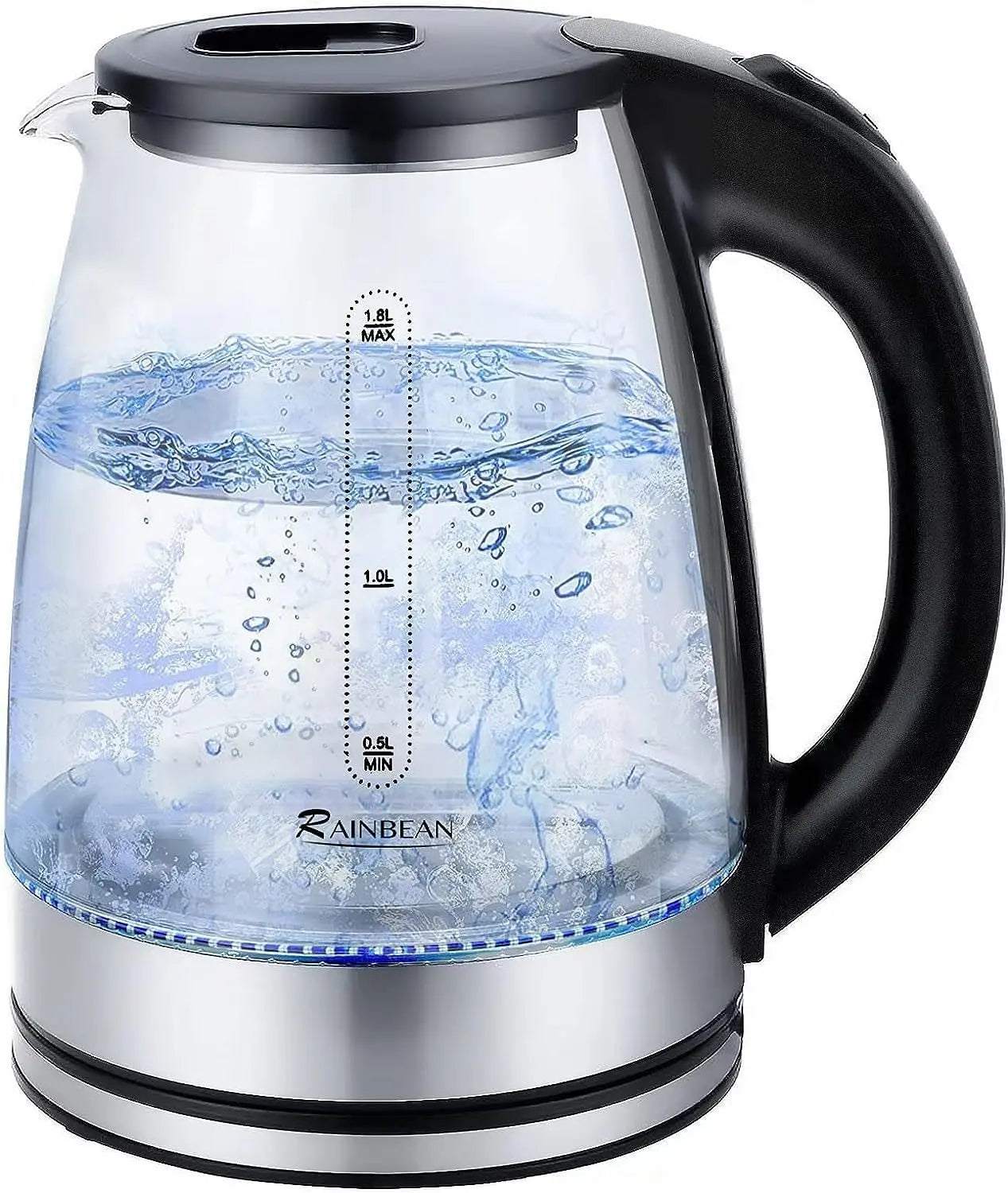 Electric Kettle Water Boiler, 1.8L Electric Tea Kettle, Wide Opening Hot Water Boiler With LED Light, Auto Shut-Off & Boil Dry Protection, Glass Black StreetSharks