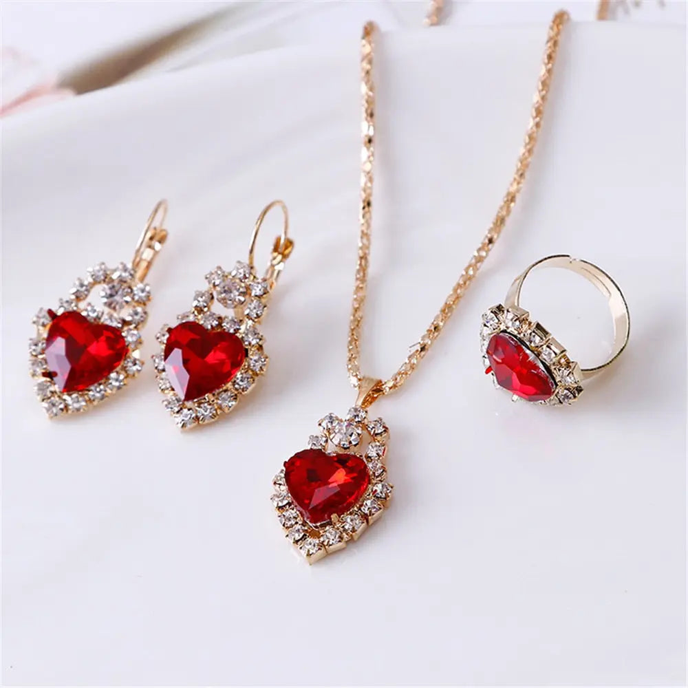 Exquisite Double Heart Necklace Earrings Gifts Streetsharks