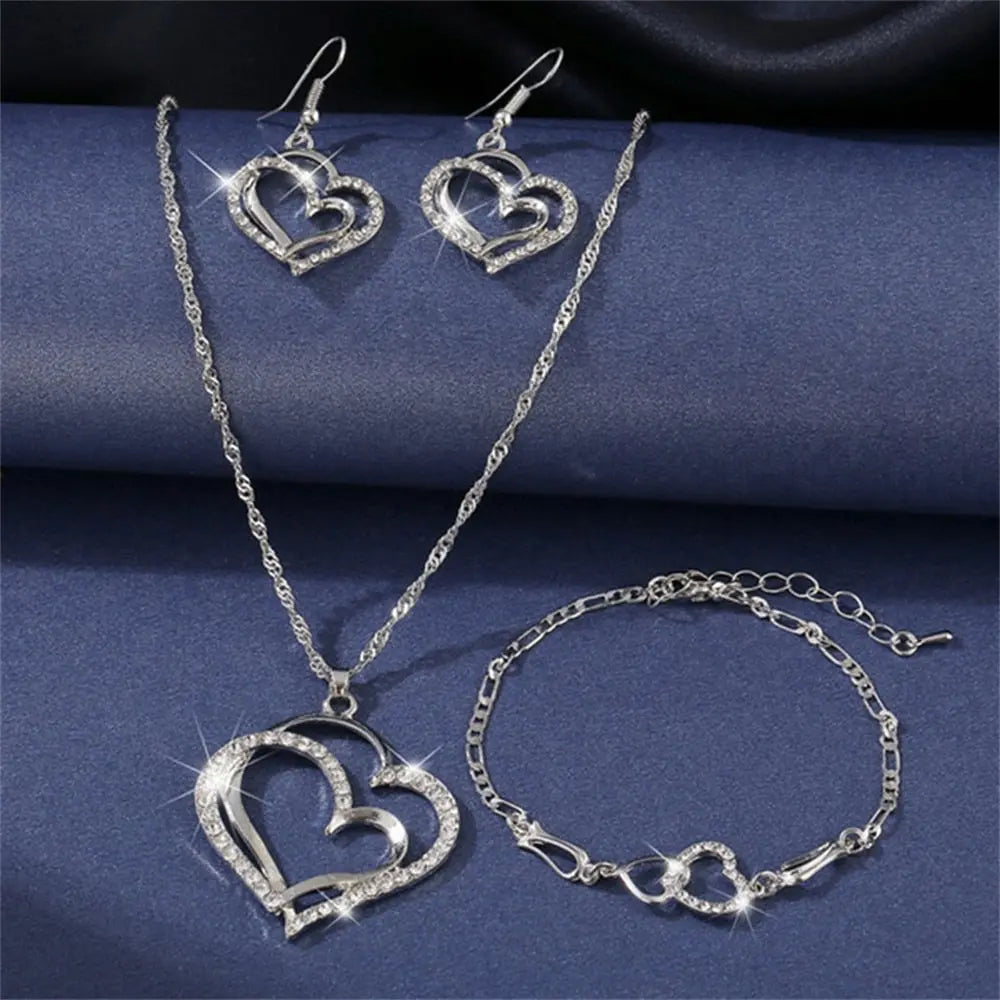 Exquisite Double Heart Necklace Earrings Gifts Streetsharks