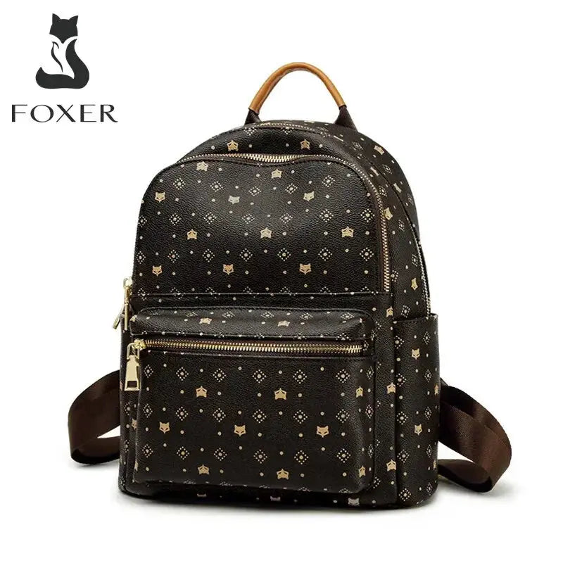 FOXER Women Backpack Signature PVC Printing Fashion Backpack Lady Travel Rucksack Female Retro Monogram Business Laptop Backpack Streetsharks