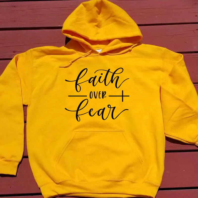 Faith Over Fear solid color hooded sweatshirt Streetsharks